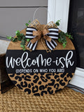 Cheetah Print Welcome-ish Floral Door Hanger