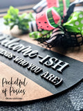Welcome-ish Floral Door Hanger