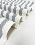 Grey and White Woven Cotton Striped Layering Rug