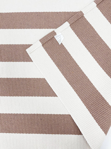 Tan and White Bold Striped Layering Rug