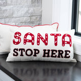 Santa Stop Here Embroidered Lumbar Pillow