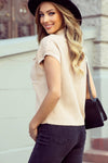 Patch Pocket Ribbed Knit Short Sleeve Sweater