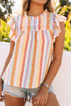 Striped Color Block Ruffled Top