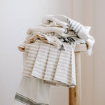 Striped Tea Towel with Ruffles: Grey