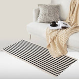 Black and Ivory Striped Layering Rug