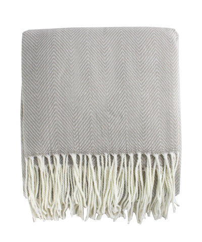 Grey Herringbone Fringe Throw Blanket