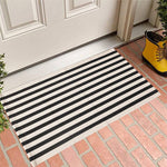 Black and White Woven Cotton Striped Layering Rug