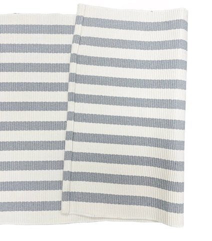 Grey and White Woven Cotton Striped Layering Rug