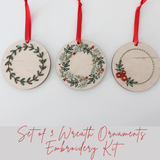 Embroidery DIY Kit: Set of 3 Christmas Wreath Ornaments