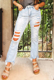 Light Wash Distressed Straight Leg Jeans