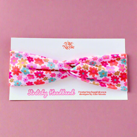 Retro Florals Stretchy Tie Headband