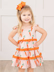 Charming Carrot Flutter Sleeve Dress
