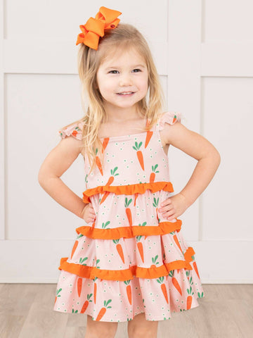 Charming Carrot Flutter Sleeve Dress