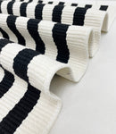 Black and White Woven Cotton Striped Layering Rug