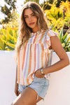 Striped Color Block Ruffled Top