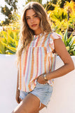 Striped Color Block Ruffled Top