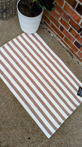Cream and Tan Striped Layering Rug