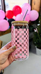 Glass Can: Pink Checkered