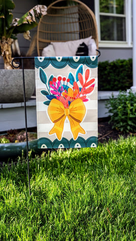 Bright Floral Bow Garden Flag