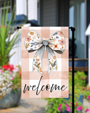 Welcome Floral Bow Garden Flag