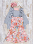 Orange & Grey Wildflowers Bell Bottoms Outfit
