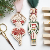 Embroidery DIY Kit: Nutcracker Ballerina and Soldier Ornament