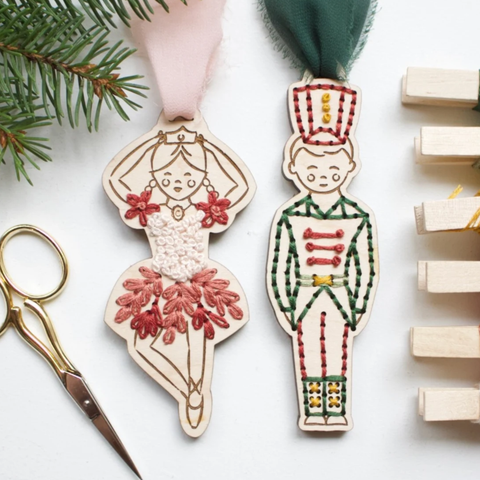 Embroidery DIY Kit: Nutcracker Ballerina and Soldier Ornament