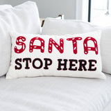 Santa Stop Here Embroidered Lumbar Pillow