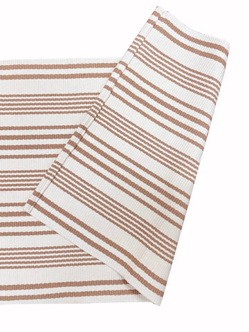 Tan and White Ticking Stripes Layering Rug