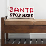 Santa Stop Here Embroidered Lumbar Pillow