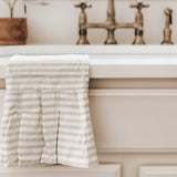 Striped Tea Towel with Ruffle: Tan