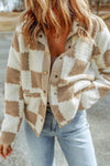 Brown Checkered Sherpa Jacket