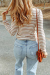 Striped Print Textured Knit Long Sleeve