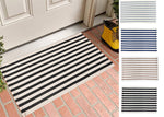 Black and White Woven Cotton Striped Layering Rug