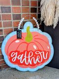 Coral Gather Pumpkin Door Hanger