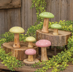 Wooden Mushroom Sitter Set: Tart Red