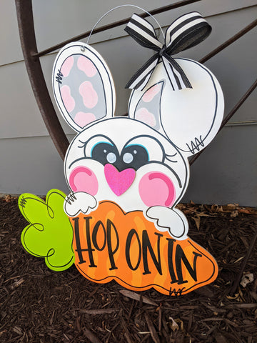 Hop On In Bunny Door Hanger