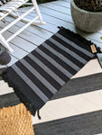 Black and White Stripe Tassel Layering Rug
