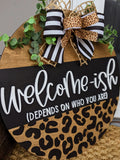 Cheetah Print Welcome-ish Floral Door Hanger