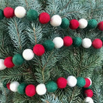 Wool Ball Garland: Green + Red + White